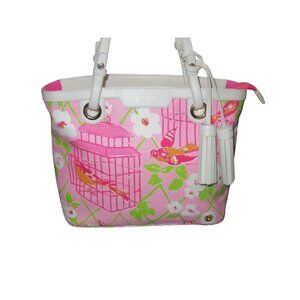Spartina 449 Pink Floral Canvas with Leather Trim & Tassel Market Tote NWOT
